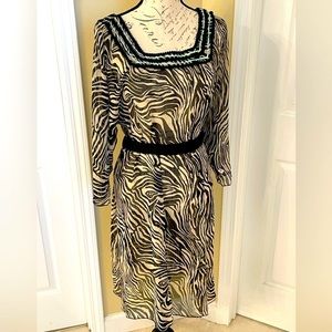 NWOT Sheer Zebra Print Dress Long Sleeves Sexy Dress Square Neckline Sequin Trim
